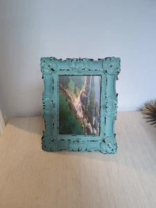 Teal Distressed Ornate Filigree Scrolls 10x8 Photo Picture Frame Free Standing - Picture 1 of 13