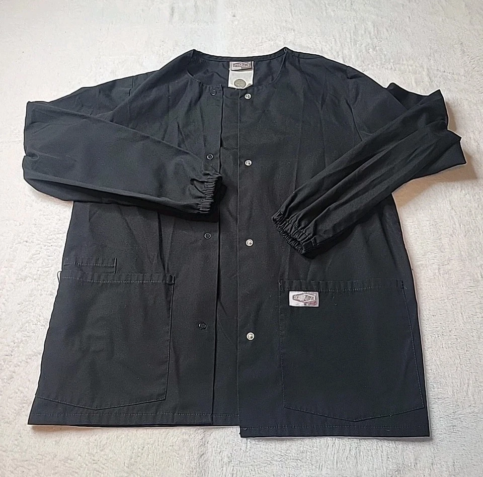 Scrubzone By Landau Unisex Black Long Sleeve Notch Collar Lab Coat Size: XS - Image 1 of 4