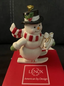 LENOX Skiing Snowman Christmas Ornament 2016 Porcelain 4" NIB - Picture 1 of 5