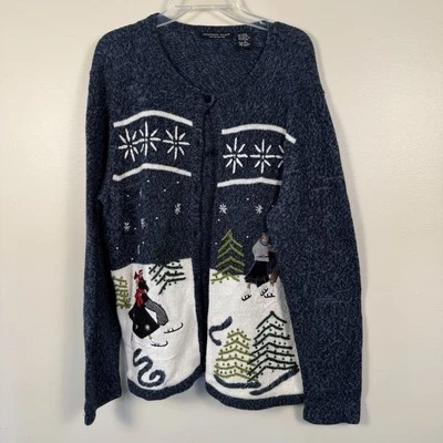 Suéter de Navidad Punto de Referencia NY Vintage Mujer Pequeño Patinaje sobre Hielo Foto 1 de 4