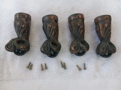 Lote de 4 bronce de hierro fundido? Pies de bola de vidrio de taburete de piano Foto 1 de 4