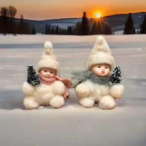 Vintage gesponnene Baumwolle Bommel SCHNEE BABY Porzellan Gesicht Weihnachtsschmuck von Brn - Bild 1 von 6