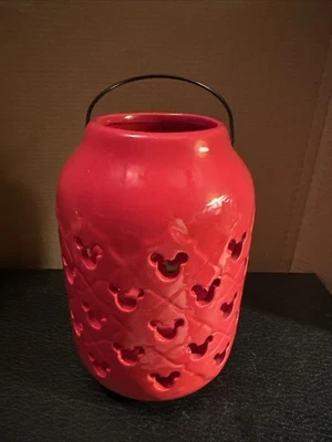 Disney Mickey Mouse Rojo Cerámica Jardín Porche Patio Vela Linterna 7" Alto NUEVO Foto 1 de 4