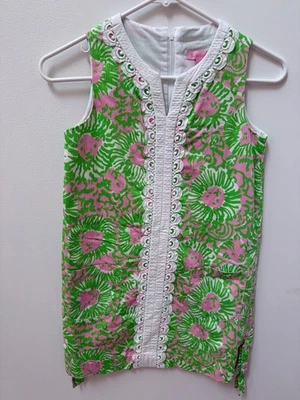 Lilly Pulitzer Girls Lion Shift Size 10 Sleeveless Floral Dress Pink & Green Cot - Image 1 of 4