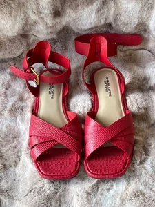Charlotte Stone Melina ankle strap memory foam Leather Sandals red 11 - Picture 1 of 4