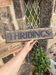 Vintage House Sign Thridings 70s 80s Retro Wooden Sign Black Paint - Picture 1 of 11