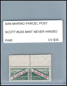 SAN MARINO PARCEL POST PAIR SCOTT Q35 10L MINT NEVER HINGED CV $35 - Picture 1 of 2