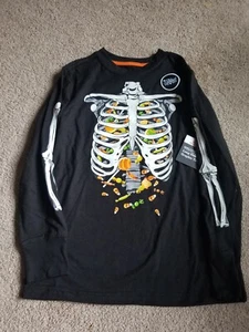 Boys Halloween Graphic Skeleton Long Sleeve T Shirt Black Size M (8)  Glows! - Picture 1 of 8
