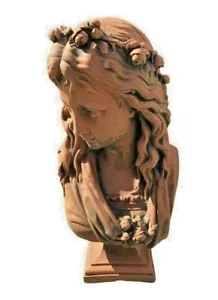 Stone Lady Bust of a Girl or Lady Ophelia Terracotta colour garden feature - Picture 1 of 10