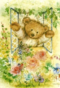 Teddy Bear Flower Garden Window Mary Hamilton Mary's Brown Bears Hallmark Card