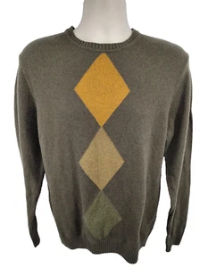 Perry Ellis Men's Sweater Size M Cotton Wool Blend Argyle Diamond Brown Crew NEW - Picture 1 of 11