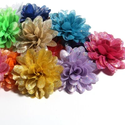 120PCS 8CM 3.1" Artificial Metallic Fabric Flower For Hair Accessories Boutique - Image 1 of 4