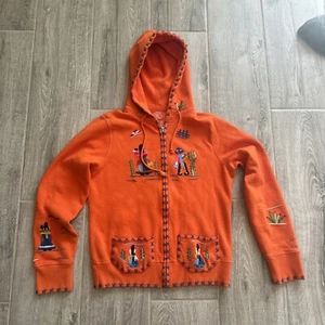 Vintage Lucky Brand Hoodie Sweatshirt Mexican Embroidered Y2K Dungarees Large - Picture 1 of 16