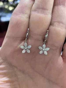 0.50Ct Round Cut Real Moissanite Women Drop Dangle Earring 14K White Gold Plated - Picture 1 of 6