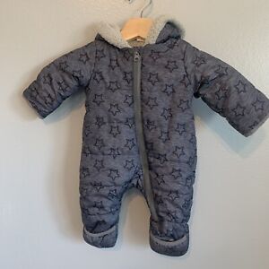 Wonder Nation Baby Unisex  0-3 months Gray Black Snow suit Pram Insulated Stars