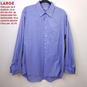 ($215) SUNG by Alfred Sung LARGE 16.5x32 Blue Cotton Dress Shirt French Cuff GUC - Picture 1 of 13
