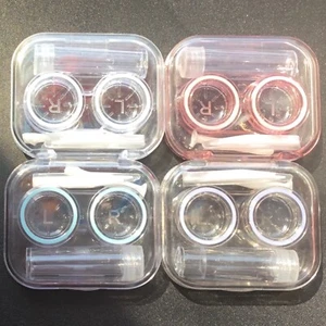 4 Pack Clear Transparent Contact Lens Case Travel Box Bottle Tweezers Remover - Picture 1 of 4