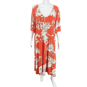 Girl With Curves V-Neck Midi Dress 1X Plus Sz Tangerine Floral Print Top Pockets - Picture 1 of 11
