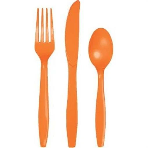 Orange Heavy Duty Plastic Cutlery Assortment 24 Pack Tableware Party Supplies - Image 1 of 1
