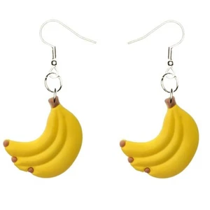 Banana Earrings Handmade Hypoallergenic Silver Plated Fishhooks - Picture 1 of 5