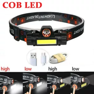 COB LED Stirnlampe Kopflampe Wiederaufladbar Scheinwerfer Wasserdicht USB Akku - Picture 1 of 12
