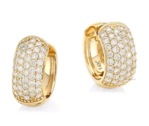 14k Yellow Gold Lab Grown Diamond Classic Thickness Chunky Huggie Hoop Earrings - Picture 1 of 19