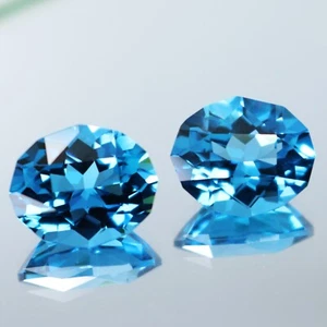 7.90Cts Lustrous Natural Swiss Blue Topaz Oval Custom Cut Matching Pair Gemstone - Picture 1 of 4