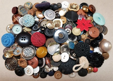 1 POUND of ANTIQUE + VINTAGE BUTTONS! ~ Beaded TAGUA Leather METAL Wood THREAD+ Cover