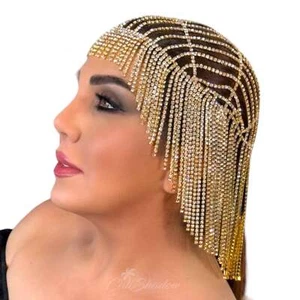 Testa catena capelli nappa cristallo per donna lato posteriore fronte flapper fascia - Foto 1 di 12