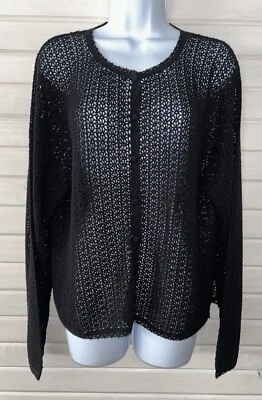 April Cornell Talla MEDIANA Negro Precioso Suéter Tejido Pointelle Algodón Acrílico Usado en Excelente Condición Foto 1 de 4