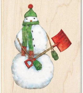 Estampilla de goma invierno muñeco de nieve copo de nieve guantes de Navidad congelados vintage antiguo - Imagen 1 de 1