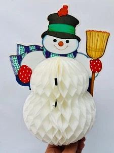 Vintage Amscan Snowman Centerpiece Winter Christmas Decor Honeycomb Tissue BIN45 - Picture 1 of 11