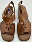 Dr Scholls Womens Sling Back Leather Sandals 6.5 Brown Flower Cutout Wedge Heel