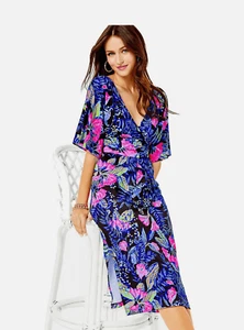 Abito midi Lilly Pulitzer Parigi manica a gomito taglia XS onice righe guadagnate nuovo con etichette - Foto 1 di 12