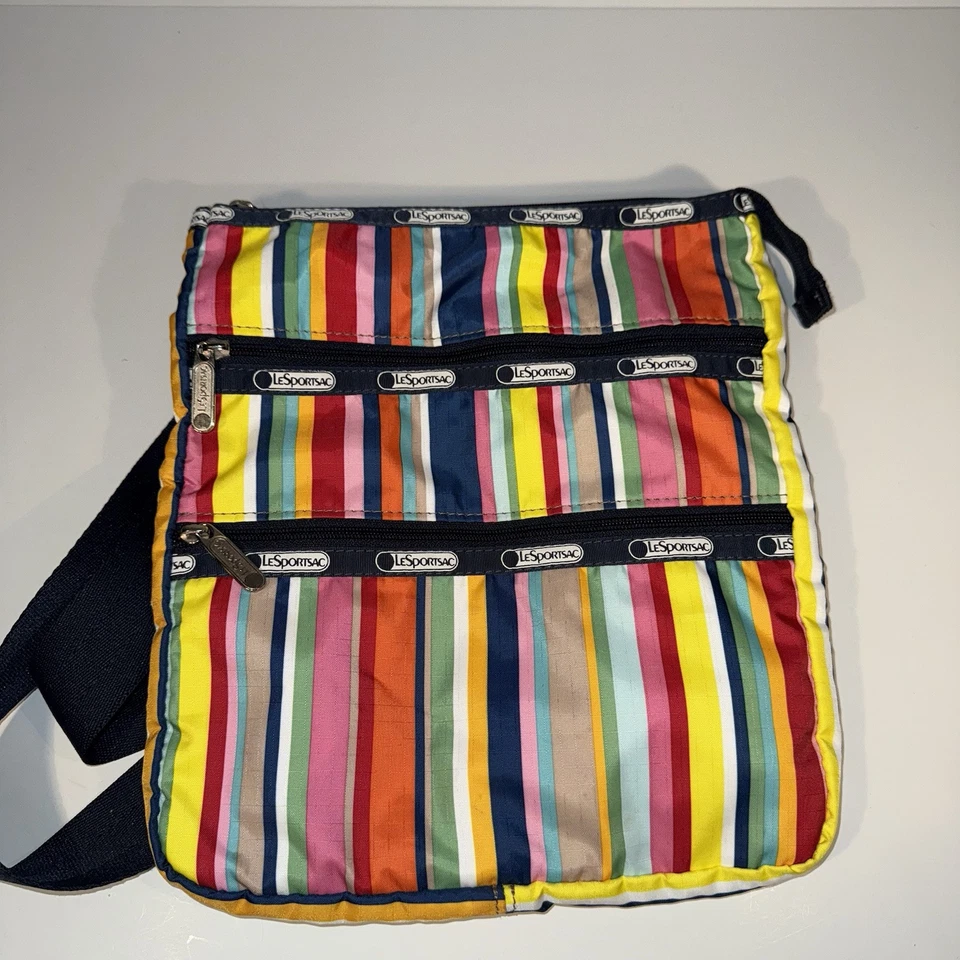 LeSportSac Large 3 Zip Crossbody Messenger Shoulder Bag Bright Rainbow Stripe - Image 1 of 4