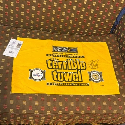 Sidney Crosby Firmado Autografiado Auto Terrible Toalla Rally Pittsburgh Penguins Foto 1 de 4