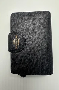 Coach Mittelgroße Eck-Geldbörse mit Reißverschluss Schwarz Gold Doppelfaltung genarbtes Leder 6390 - Bild 1 von 13