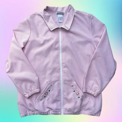 Chaqueta Seersucker Vintage Blair Para Mujer Cremallera Rosa Rayas Bordada Talla 3XL Foto 1 de 4