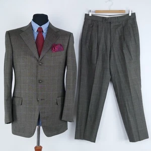 Mens ERMENEGILDO ZEGNA Suit 40R UK Size Trousers W32 L29 Brown Check Wool - Picture 1 of 19