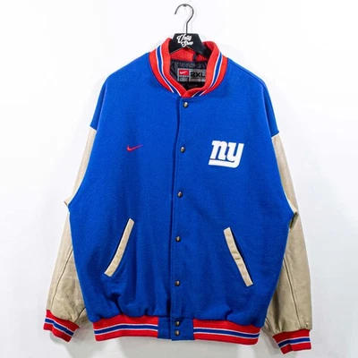 New York Giants NIKE Swoosh Varsity Letterman Bomber Jacket NFL XXL Y2K Football - Image 1 of 4