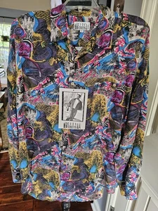 Neu mit Etikett Herren Lg Vintage 90er City Straßen abstraktes Seidenhemd Oversize rosa lila - Bild 1 von 6