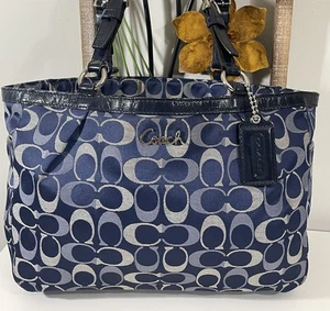 Coach Blue Signature Zip Top Tote Shoulder Bag - Picture 1 of 10