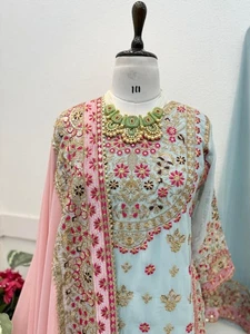 Salwar Kameez Indian Pakistani Wedding Party Wear Dress Bollywood Sharara Suit  - Picture 1 of 8