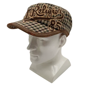 VINTAGE TRUE RELIGION 85 PLAID DESTROYED DISTRESSED SUEDE TRIM HAT WOOL SIZE L - Picture 1 of 11