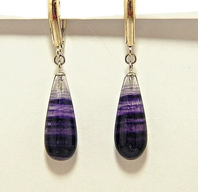 Pendiente Briolette Fluorita Esterlina 1.5" Largo Plata Esterlina Palanca Cierre Trasero Foto 1 de 4