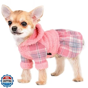 Winter Dog Dress, Cute Warm Fleece Dog Hooded Sweater, for Small Dogs Girl, P - Picture 1 of 5