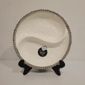 Pampa Bay Salerno Collection Porcelain 2 Section White Bowl W/Silver Beaded Edge - Picture 1 of 5
