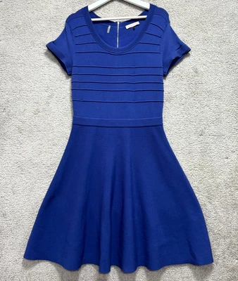 Vestido Rebecca Taylor Fit & Flare para mujer grande azul elástico tejido minimalista Foto 1 de 4