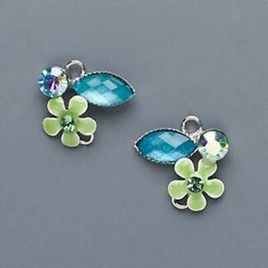 2 Imitation Rhodium Flower & Leaves  15X14MM Connectors * - Picture 1 of 1