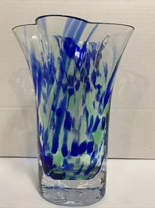 Sea of Sweden Glass Vase Renate Stock Art 8” Blue Green Clear Handmade Decor - Picture 1 of 12